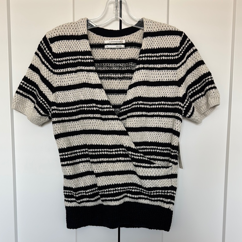 Anthropologie Black and White Striped Knit Top